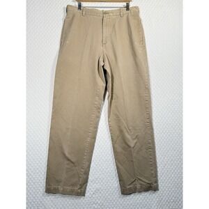 BASS Tan Khaki Chino pants Men 36x33 100% cotton zippered Office Preppy FLAW